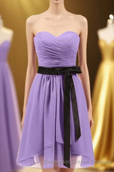 Lavender Strapless Tie-Side Short Bridesmaid Dress